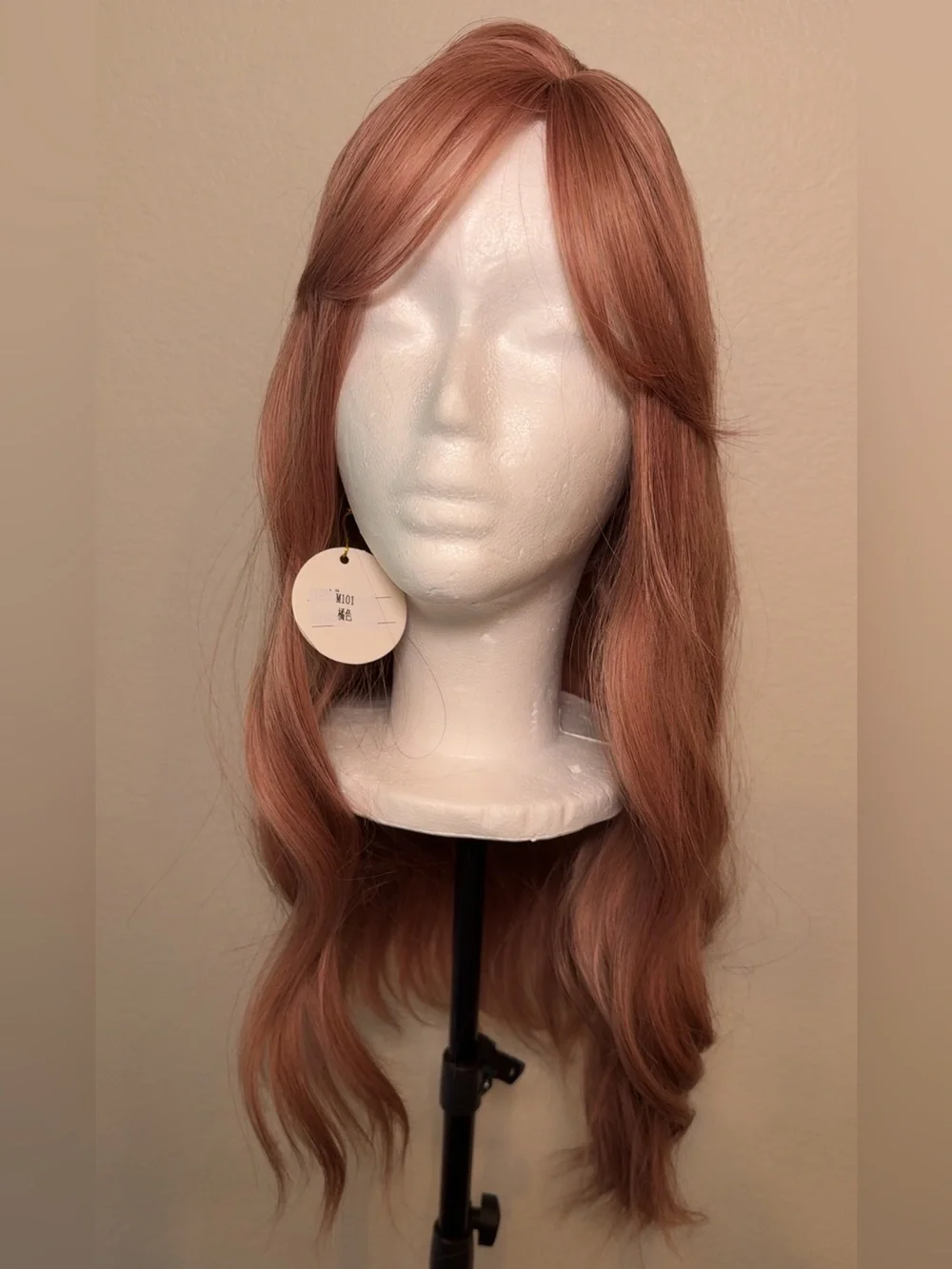 Pink Wigs with Curtain Bangs for Women